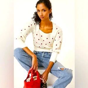 Maeve by Anthropologie Embroidered Strawberry Sweater XS